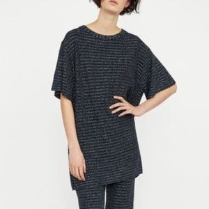 Zara Knitwear Collection Size M Navy Silver Metallic Knit Tunic Top